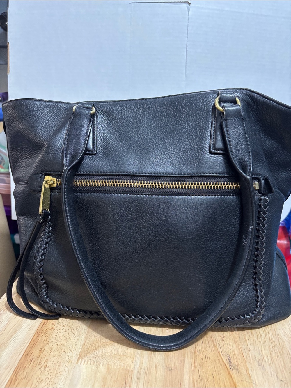 Classic Black Leather Tote Bag with Gold Hardware Cole Haan